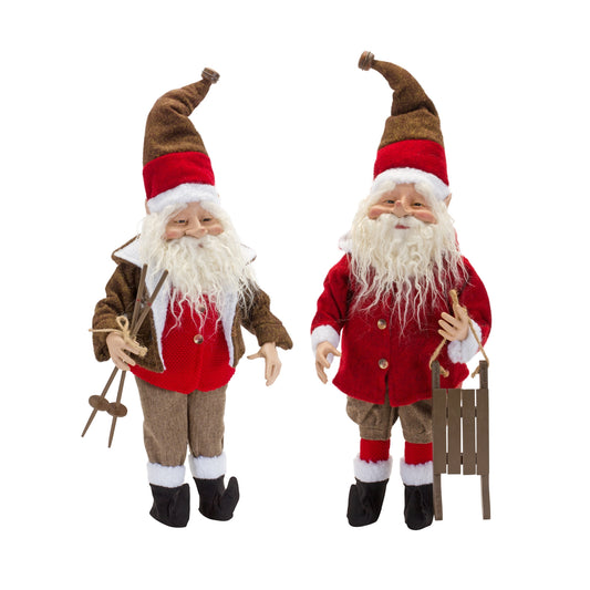 Vintage Elf Santa Figurine with Sled and Ski Accents (Set of 2)