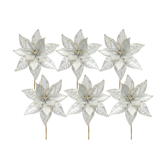 Ivory Poinsetta Stem with Champagne Bead Accent (Set of 6)