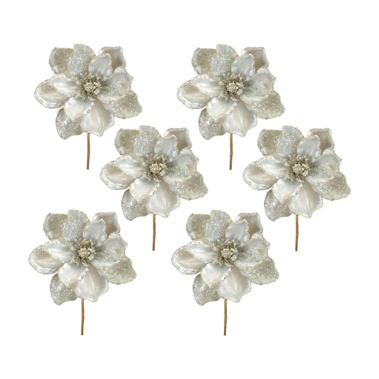 Ivory Magnolia Stem with Champagne Bead Accent (Set of 6)