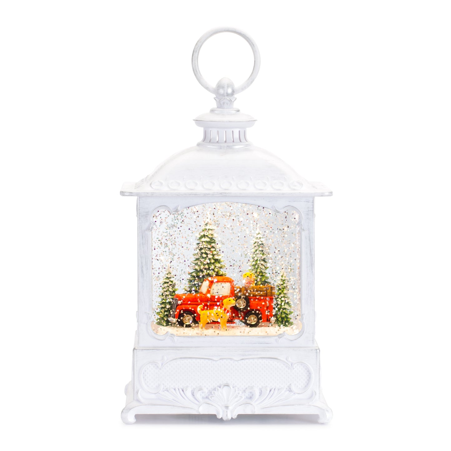 LED Snow Globe Lantern with Pickup Truck and Dog 10"H