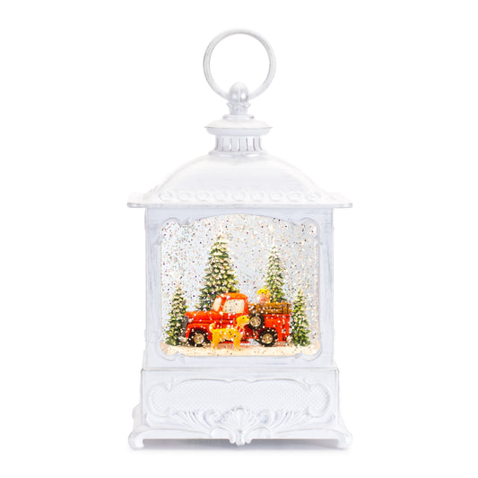 LED Snow Globe Lantern with Pickup Truck and Dog 10"H