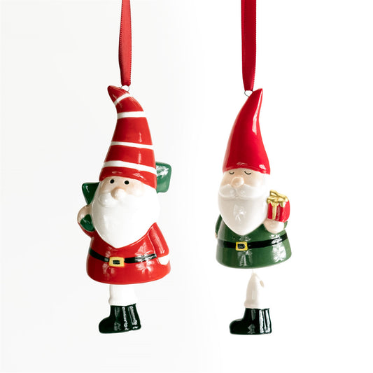 Modern Ceramic Santa Ornament with Present Accent (Set of 6)