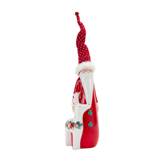 Modern Ceramic Santa with Deer Accent 15.5"H