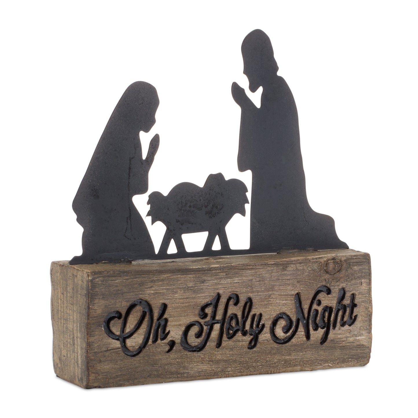 Holy Night Nativity Block with Metal Cut Out Scene 6"H