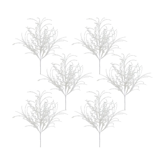 White Glitter Twig Bush (Set of 6)