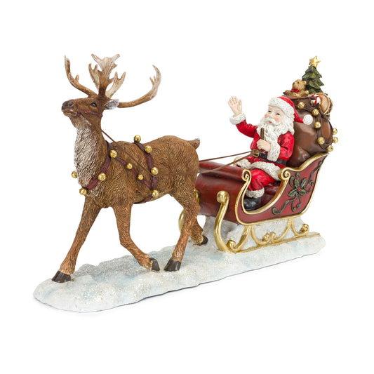 Santa in Sleigh with Reindeer Figurine 19"L