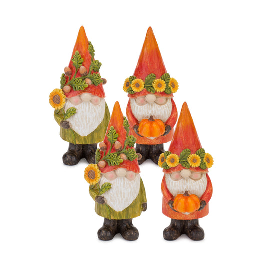 Harvest Gnome Figurine with Pumpkin and Sunflower (Set of 4)