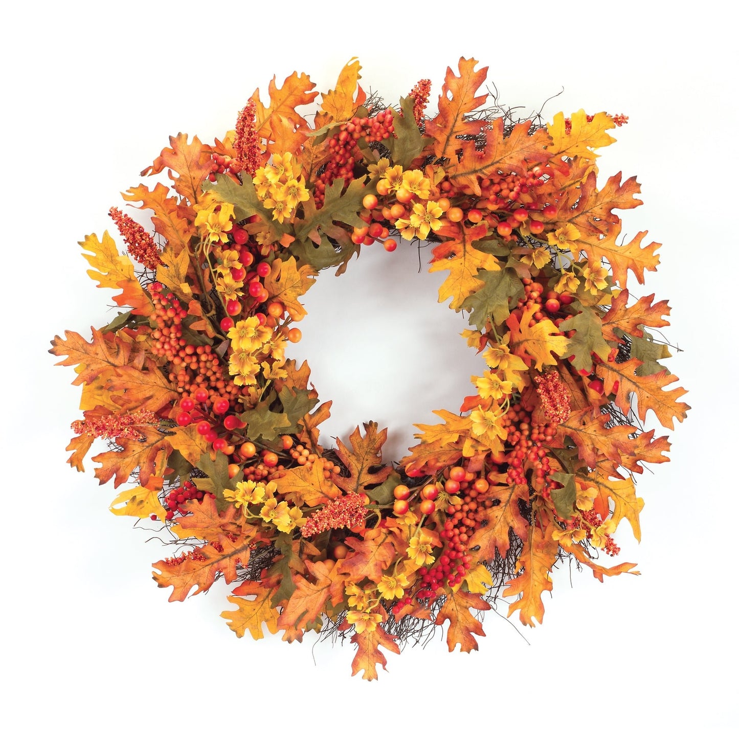 Fall Oak Leaf and Berry Twig Wreath 24.5"D