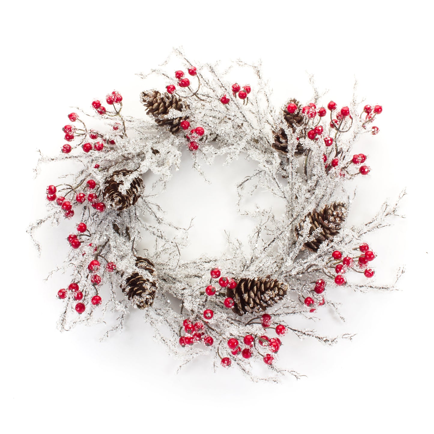 Frosted Snowy Pinecone Twig Wreath with Berry Accents 22.75"D