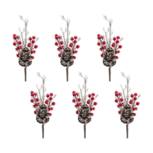 Frosted Snowy Pinecone Twig Pick with Berry Accents 22.75"D