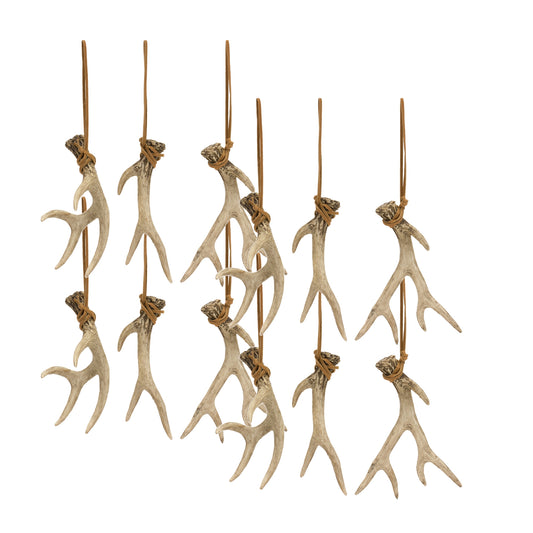Rustic Deer Antler Hanging Ornament with Rope Tie (Set of 12)