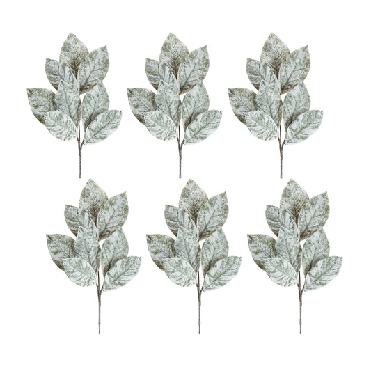 Frosted Winter Magnolia Leaf Spray (Set of 6)