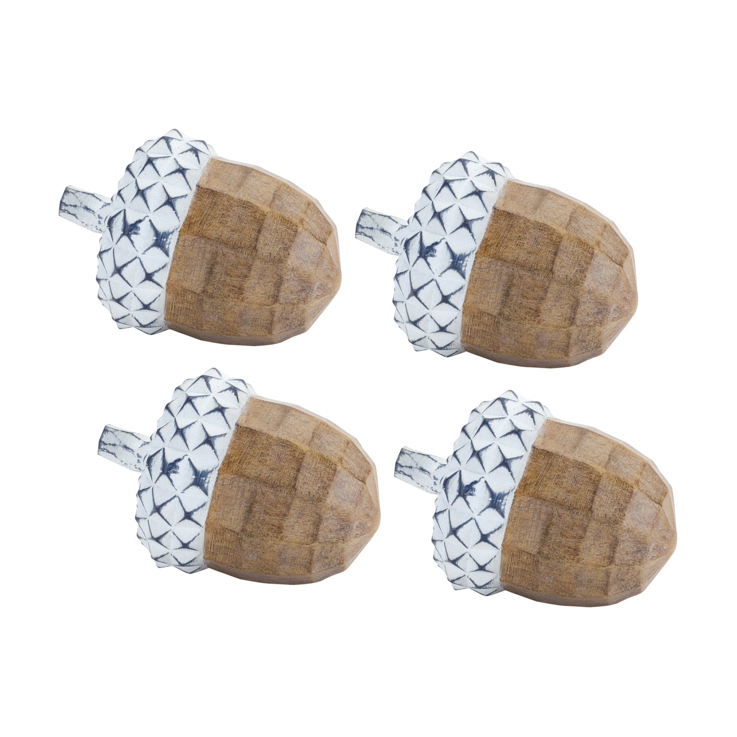 White Washed Acorn Décor with Wood Grain Design (Set of 4)
