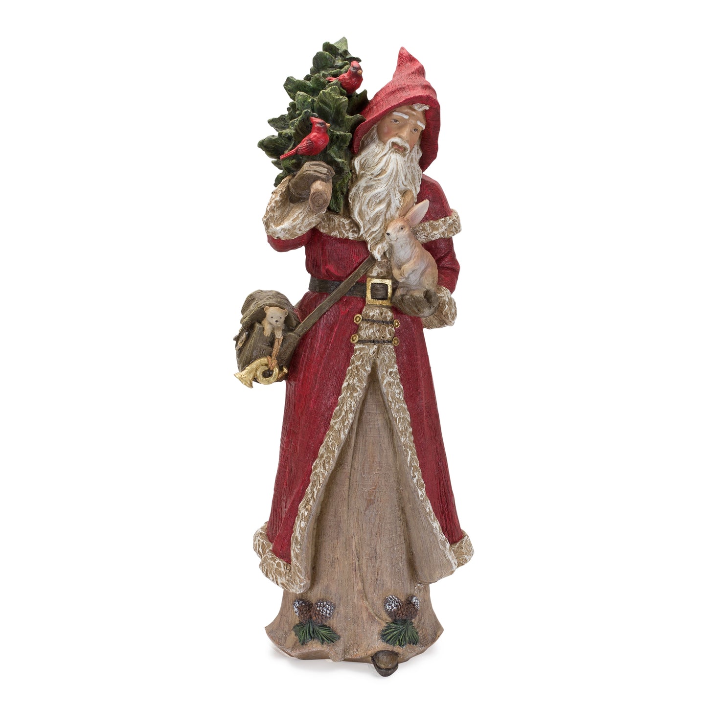 Rustic Stone Santa Figurine with Cardinal Bird and Animals (Set of 2)