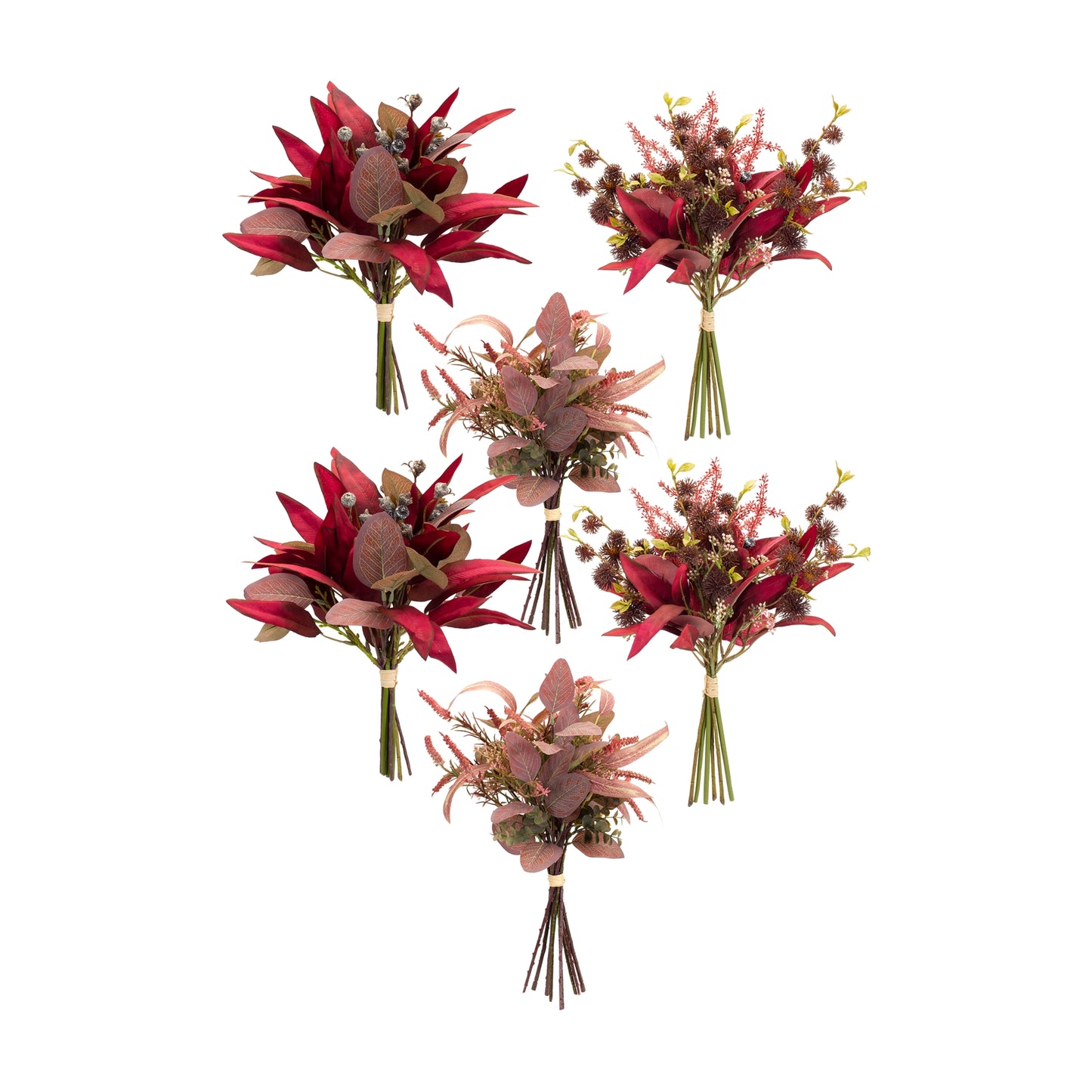Fall Burgandy Foliage and Thistle Bundle Bouquet (Set of 6)