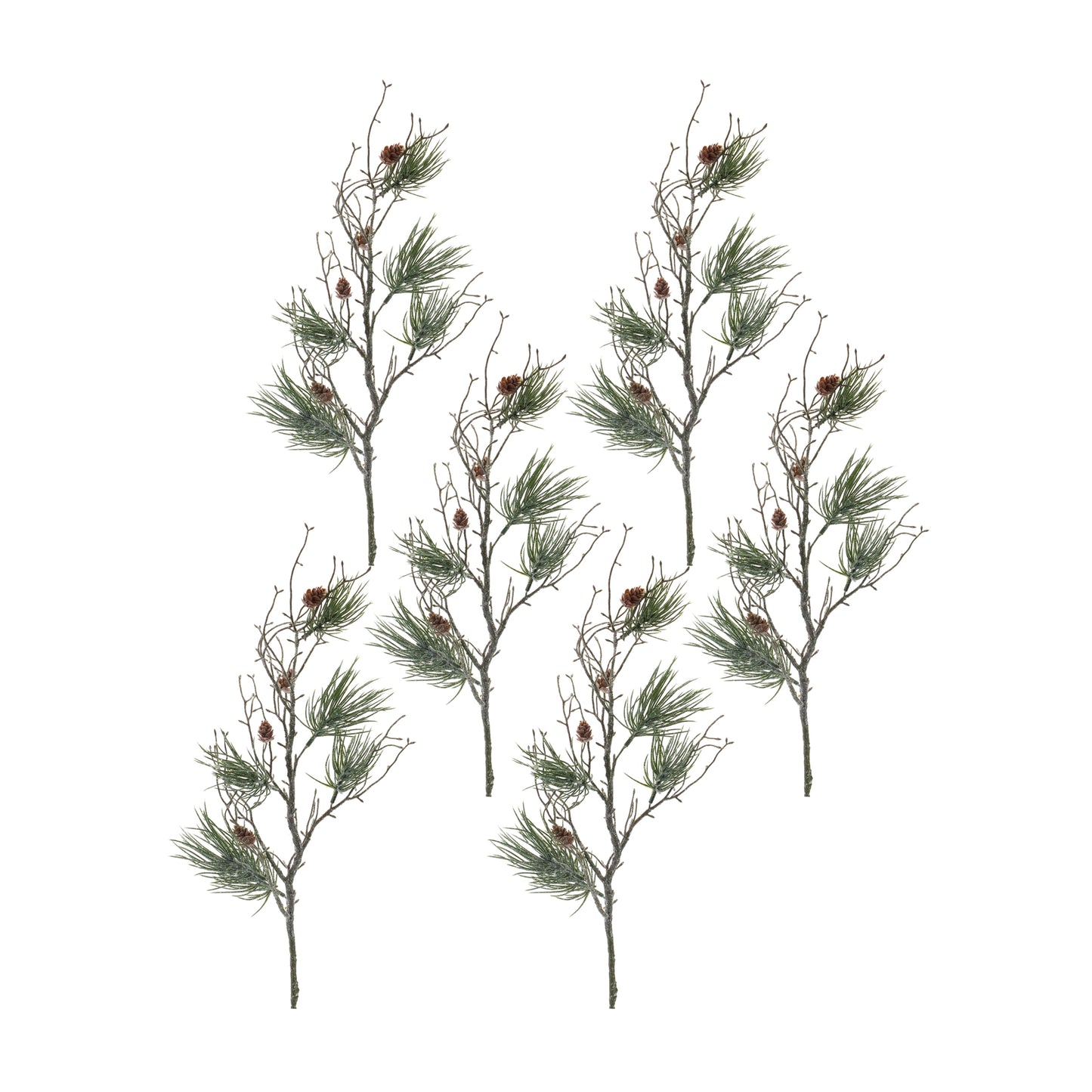 Winter Pine Twig Branch with Pinecone (Set of 6)