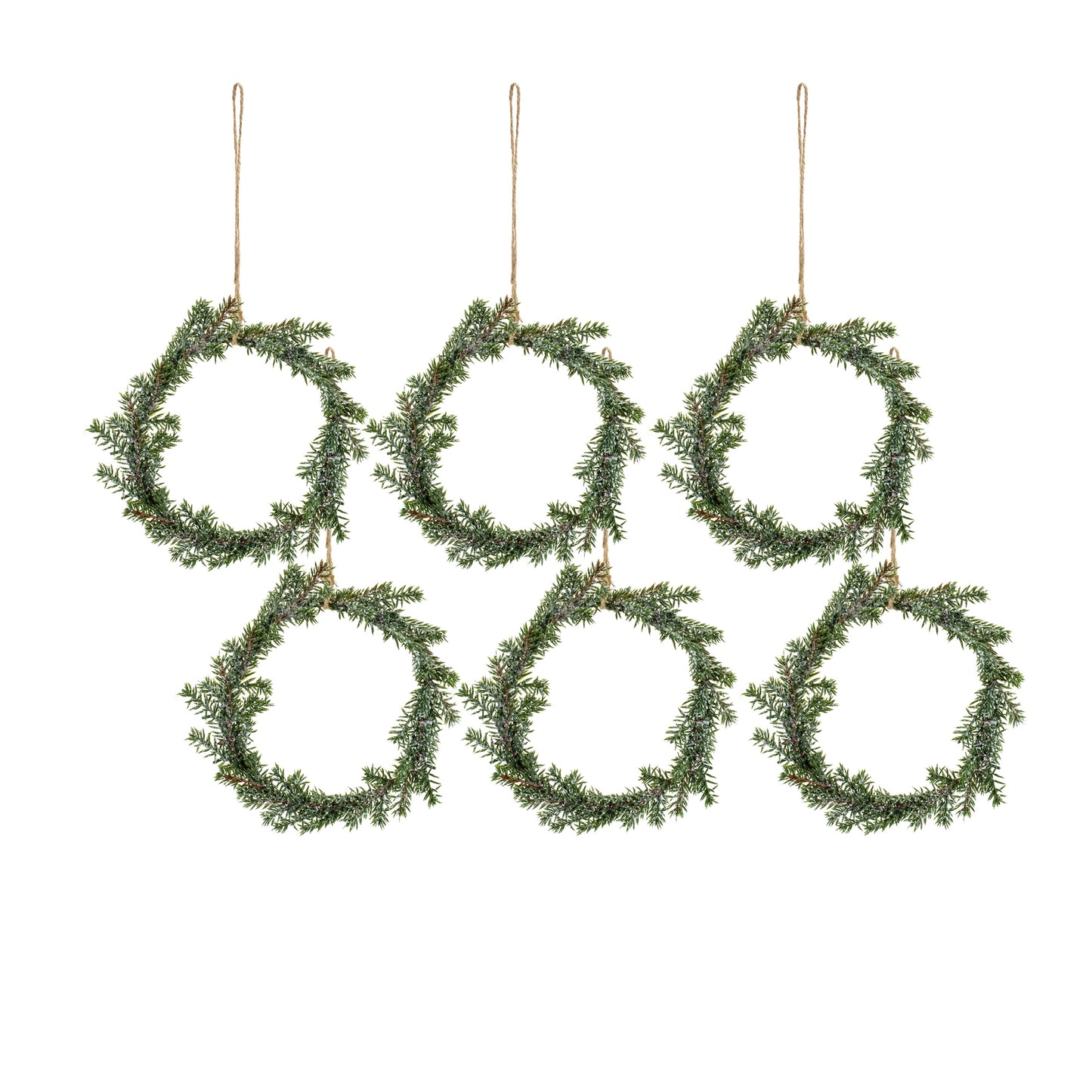 Winter Mini Pine Wreath with Jute Hanger (Set of 6)
