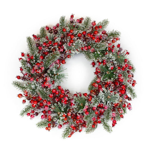 Iced Winter Pine and Berry Wreath 21"D