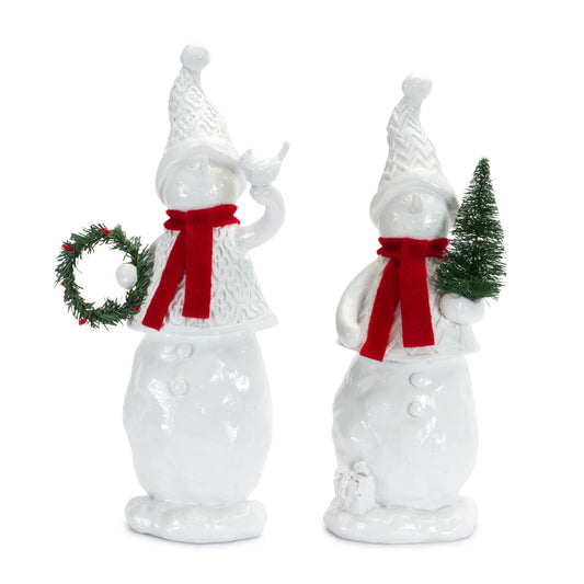 Snowman Figuine with Pine Accent (Set of 2)