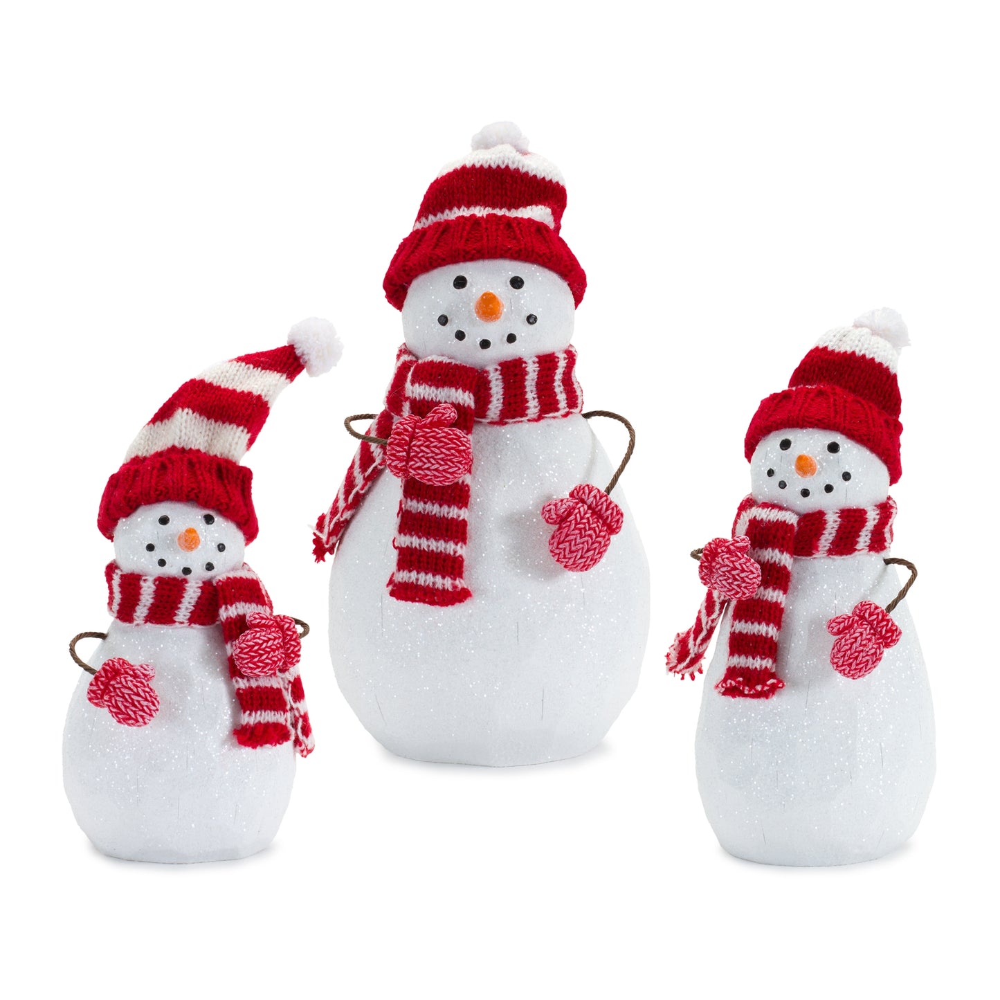 Whimsical Snowman Figurine with Hat and Mitten Accent (Set of 3)