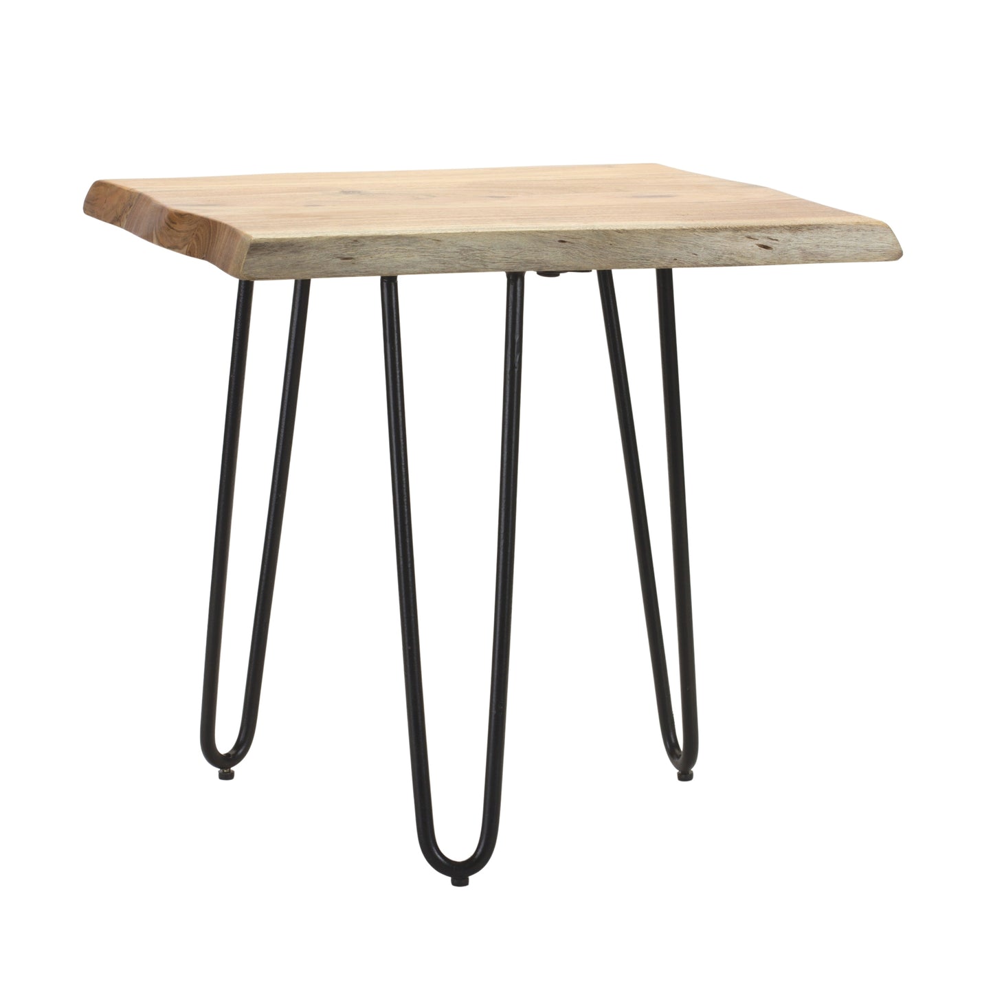 Natural Wood Slab Stool Table with Iron Legs 17.75"H