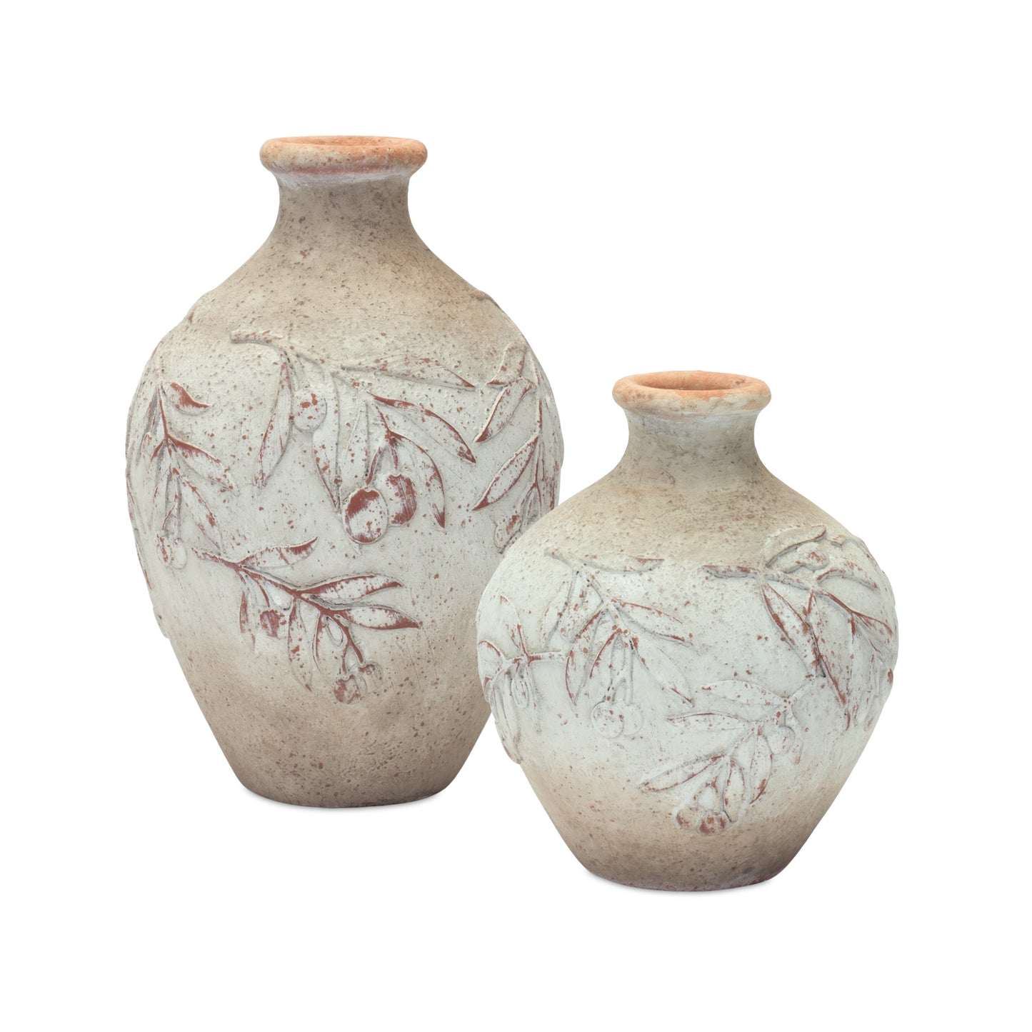 Weathered Stone Design Vase with Rasied Leaf Design (Set of 2)
