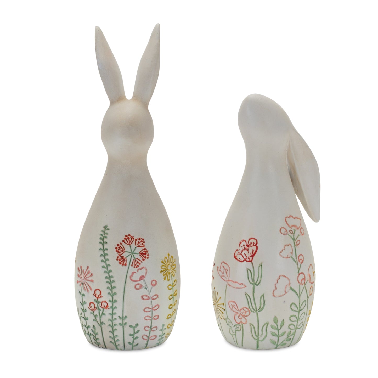 Modern Bunny Rabbit Figurine with Etched Floral Design (Set of 2)