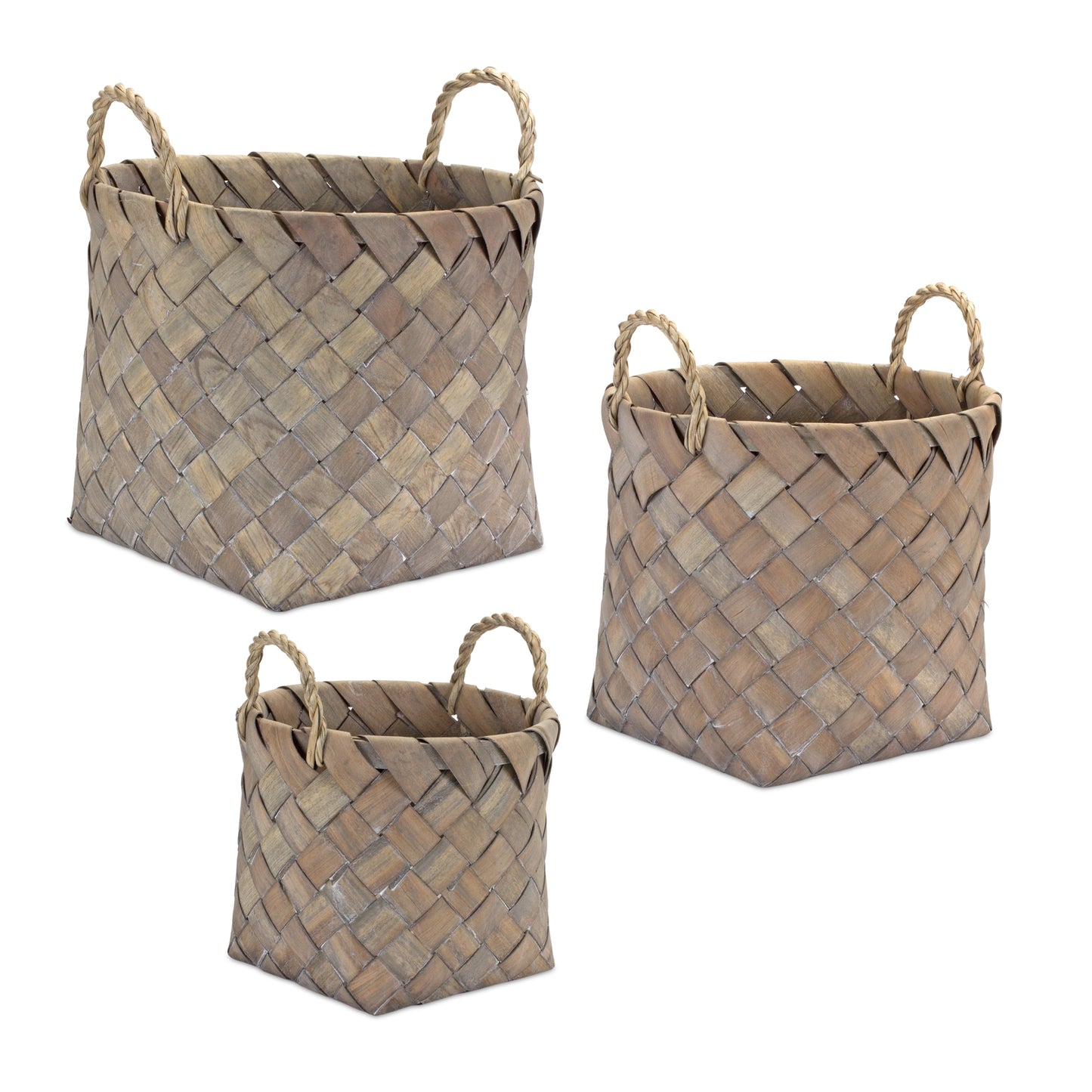 Natural Woven Wicker Basket with Handles (Set of 3)