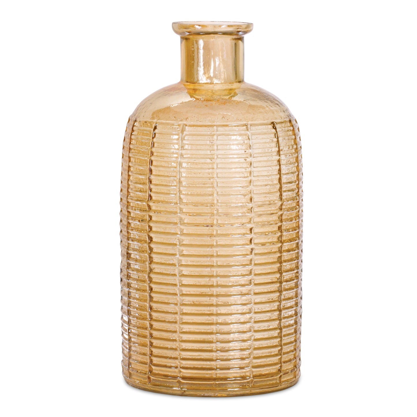 Mid Century Amber Ribbed Glass Vase 10"H