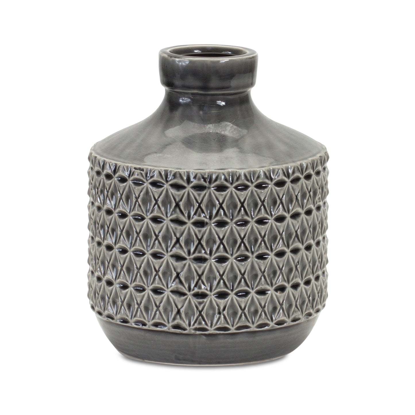 Goemetric Terra Cotta Vase with Black Finish 9"H