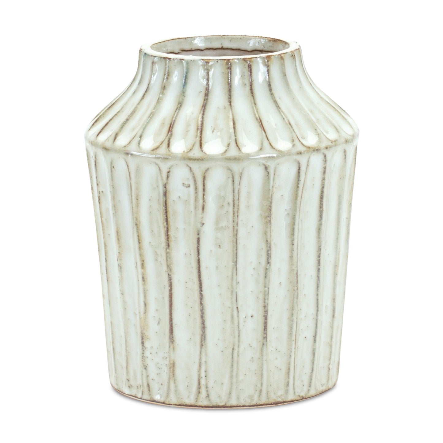 Rustic Carved Clay Vase 7.5"H