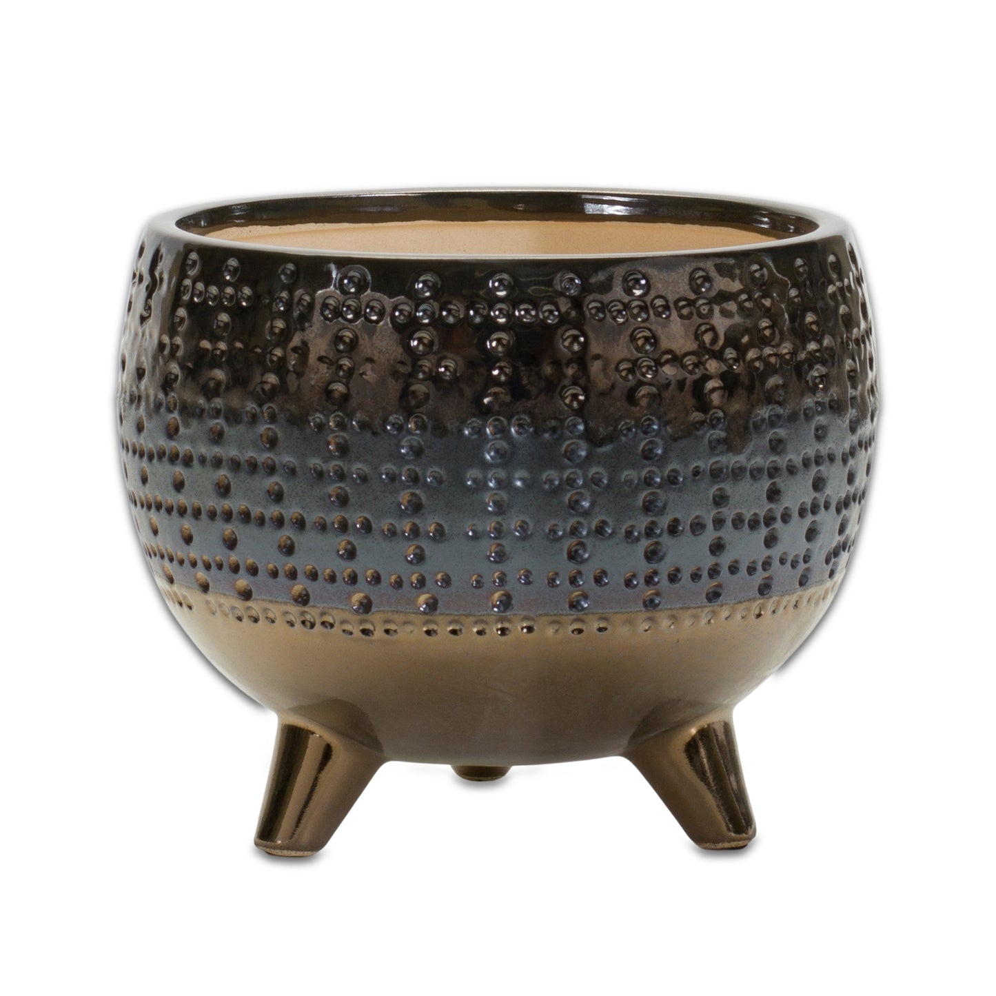 Dotted Ceramic Planter with Pewter Accent 6"H