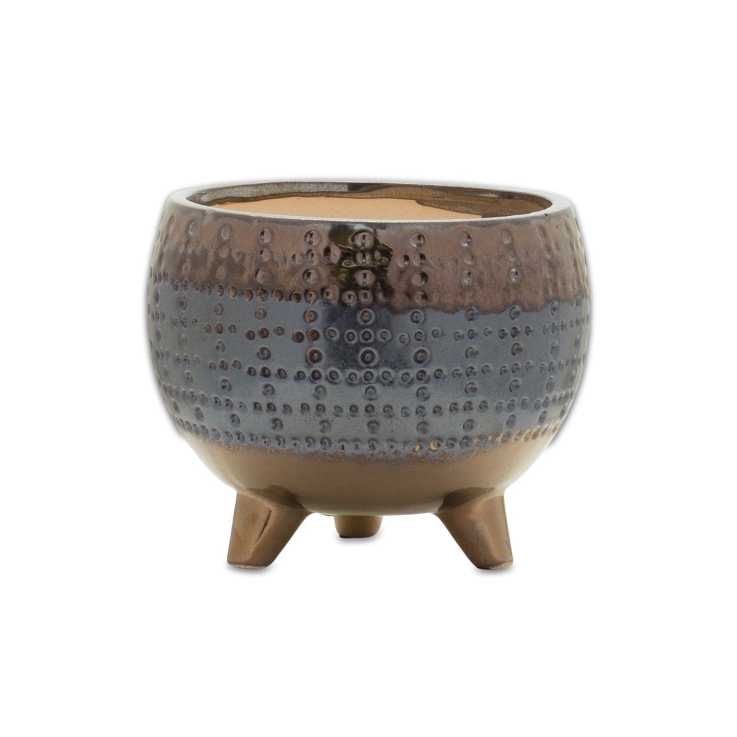 Dotted Ceramic Planter with Pewter Accent 5.25"H