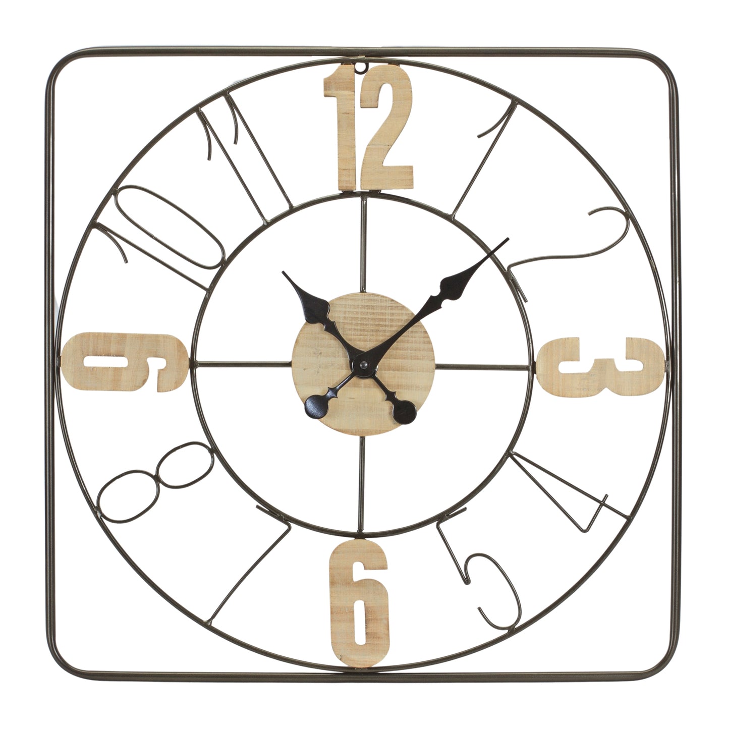 Modern Metal Frame Wall Clock with Natural Wood Accents 23.5"D