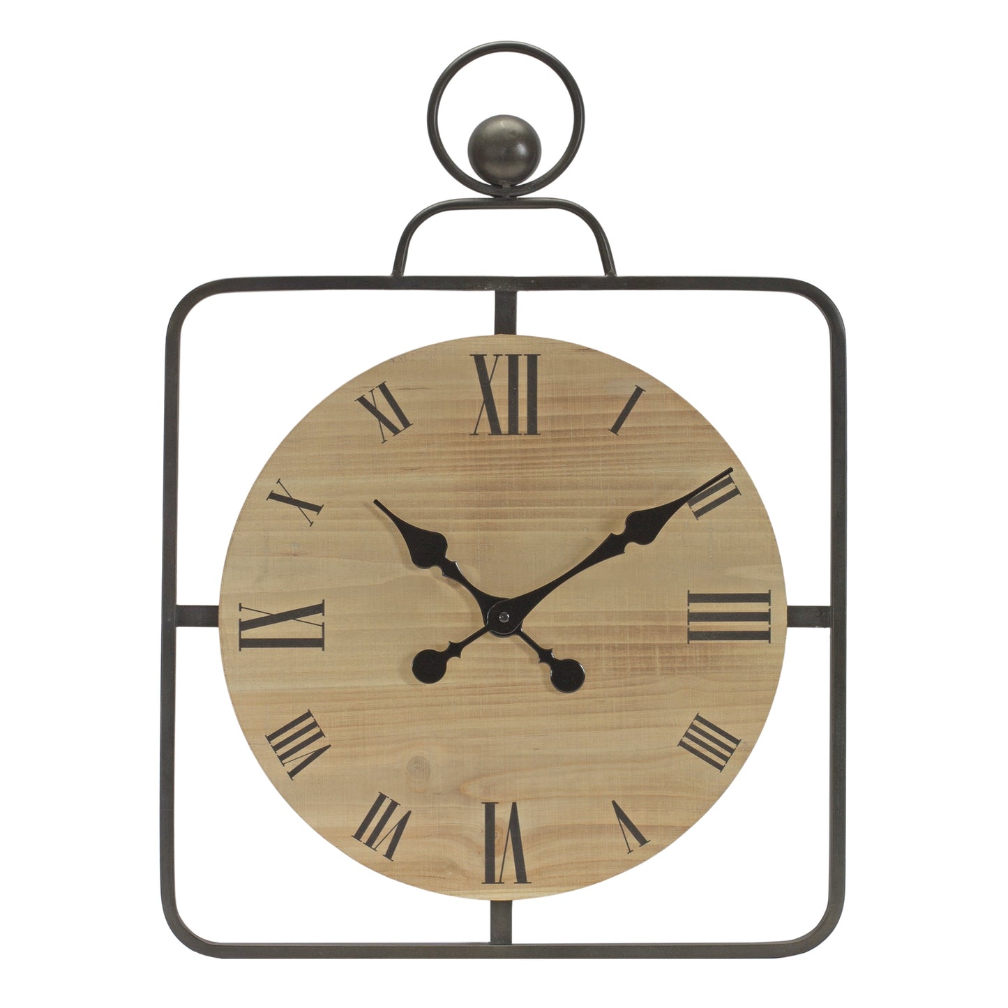 Wooden Wall Clock in Iron Frame 16"D