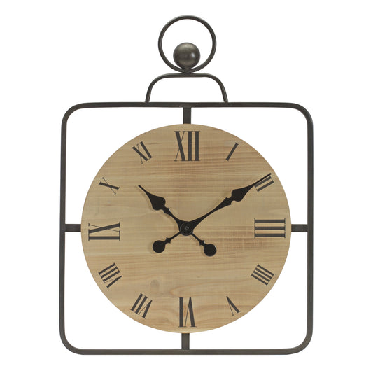 Wooden Wall Clock in Iron Frame 16"D