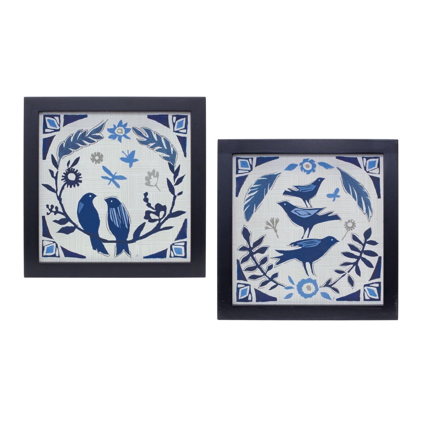 Wood Framed Blue Bird Print (Set of 2)