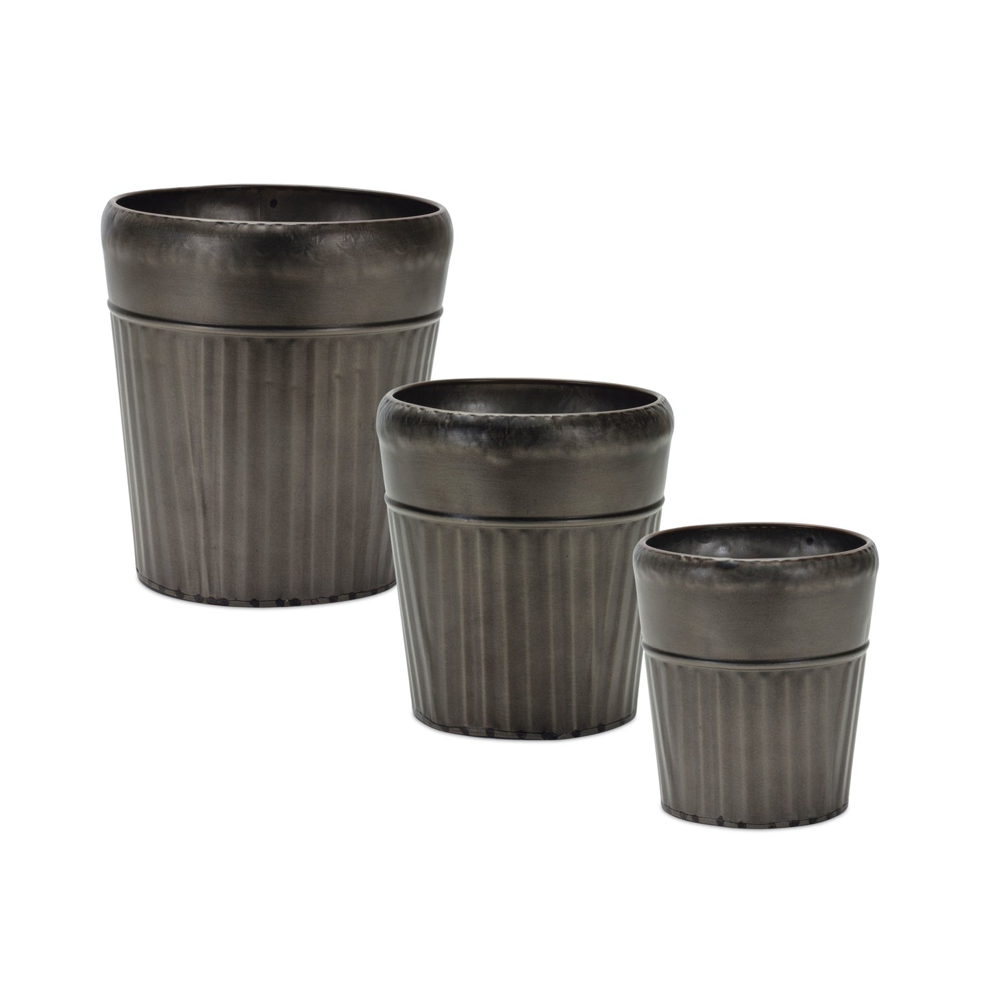 Pewter Metal Planter with Tapered Design (Set of 3)