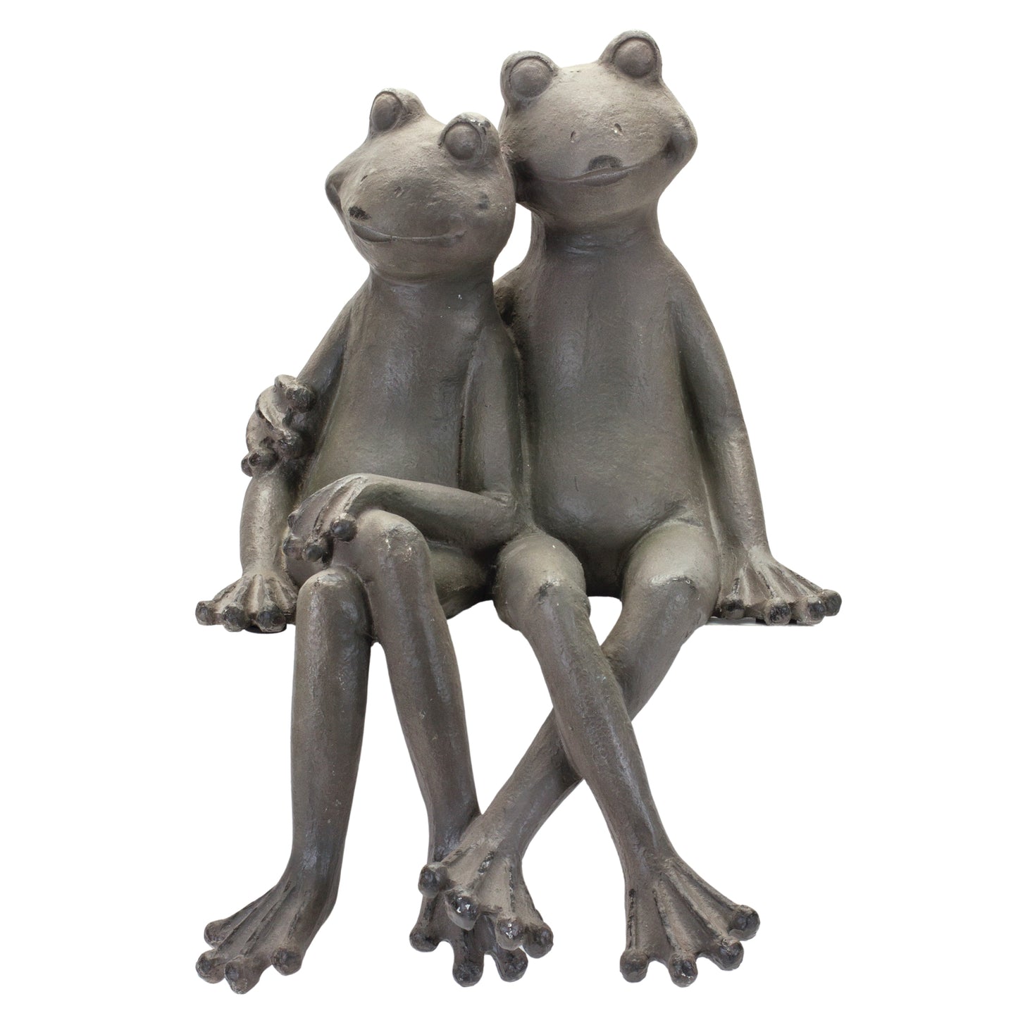 Distressed Stone Sitting Frog Couple Garden Statue 19.5"H
