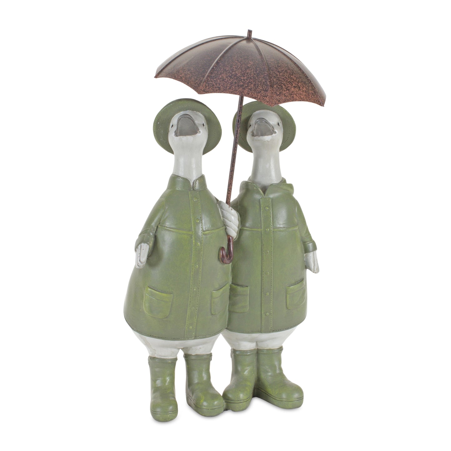 Stone Garden Duck with Raincoat and Umbrella Accent 13.5"H
