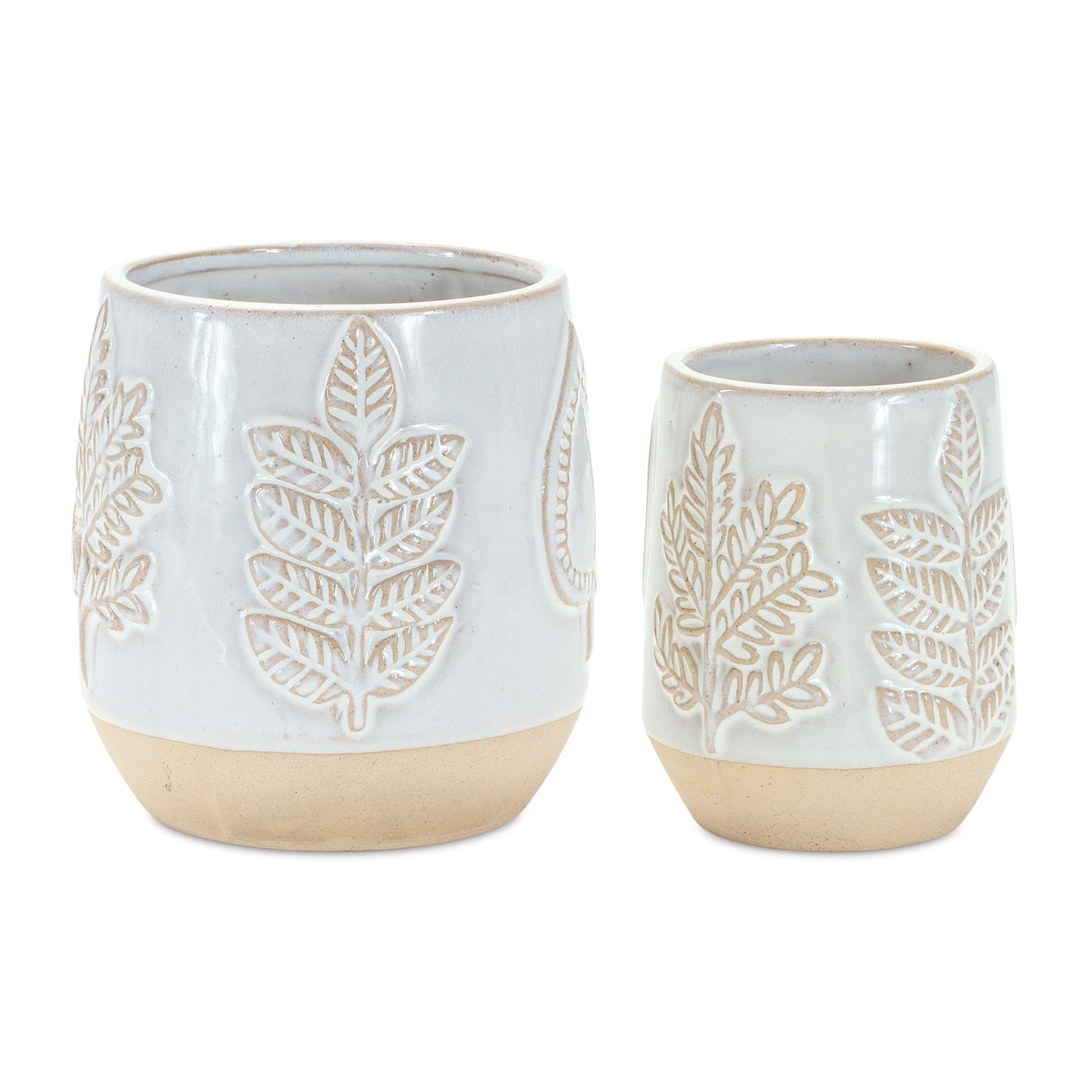 Two Tone Porcelain Planter with Leaf Design (Set of 2)