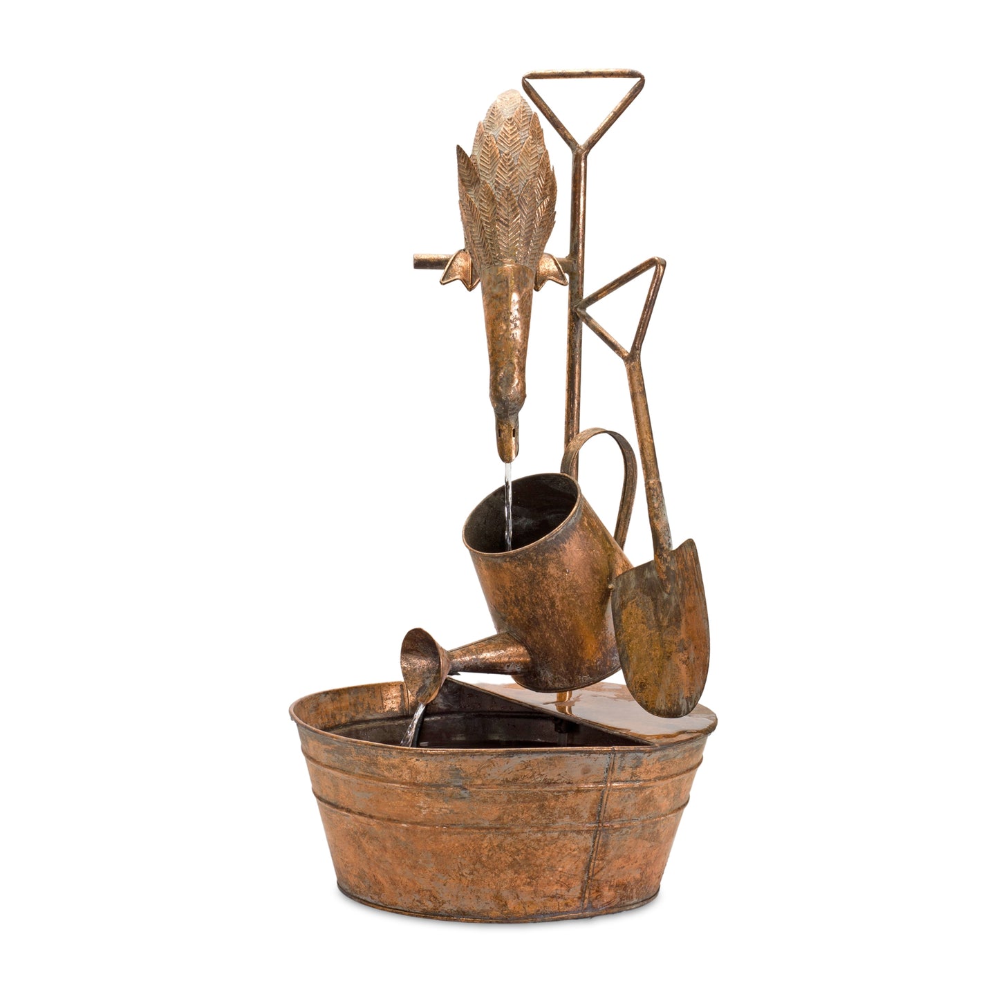 Rustic Metal Fountain with Duck and Watering Can 33"H
