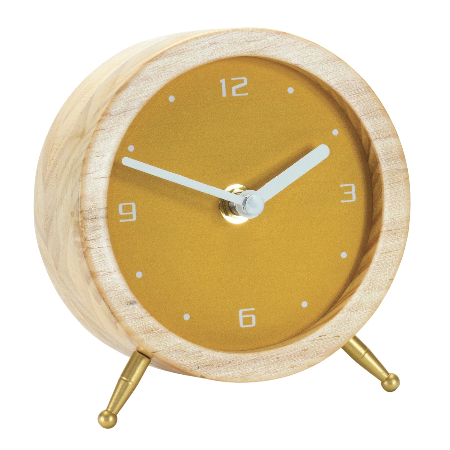 Wooden Desk Clock with Mustard Yellow Face 4.75"H