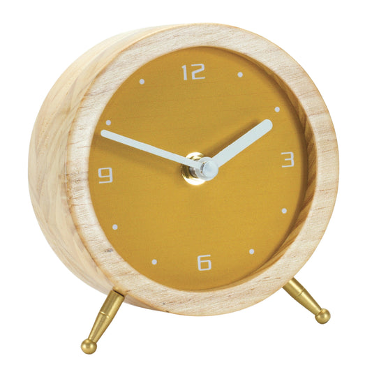 Wooden Desk Clock with Mustard Yellow Face 4.75"H