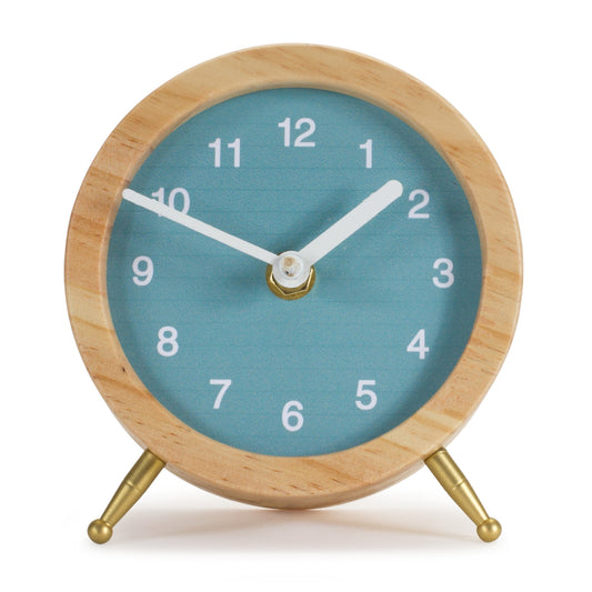 Wooden Desk Clock with Teal Blue Face 4.75"H