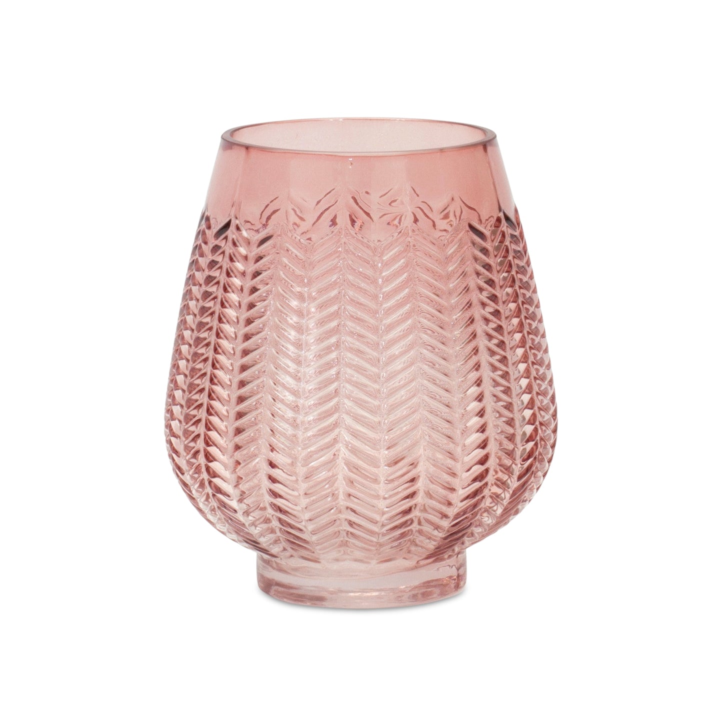 Pink Ribbed Glass Vase or Candle Holder 6"H