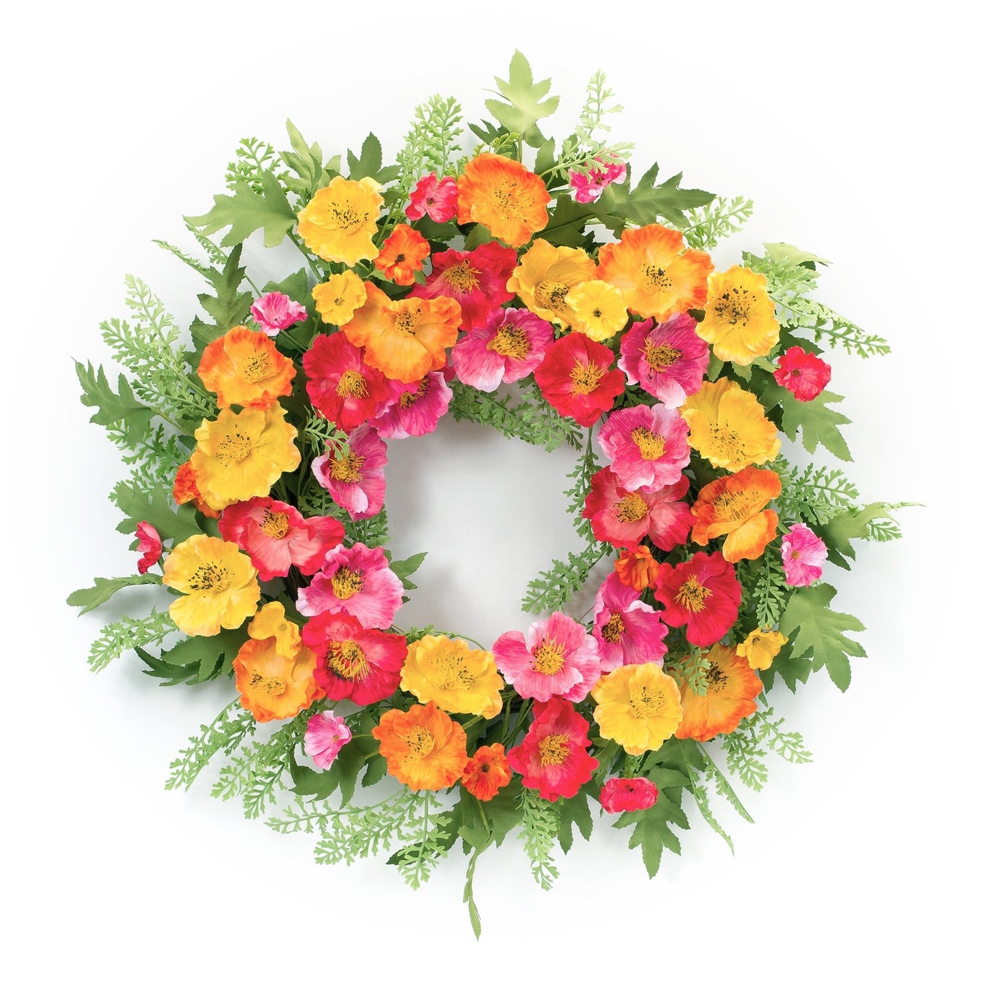 Mixed Poppy Flower and Foliage Wreath 23"D