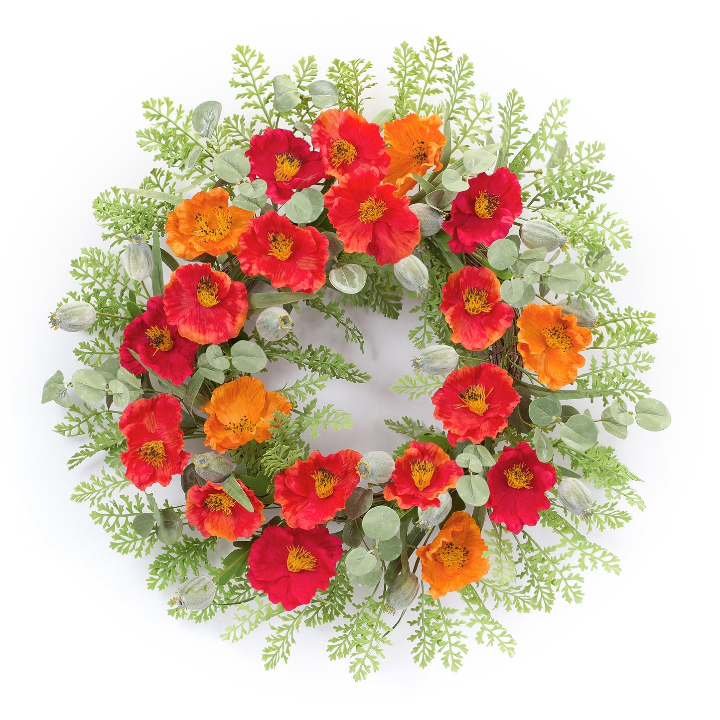Poppy and Fern Floral Wreath 18.5"D
