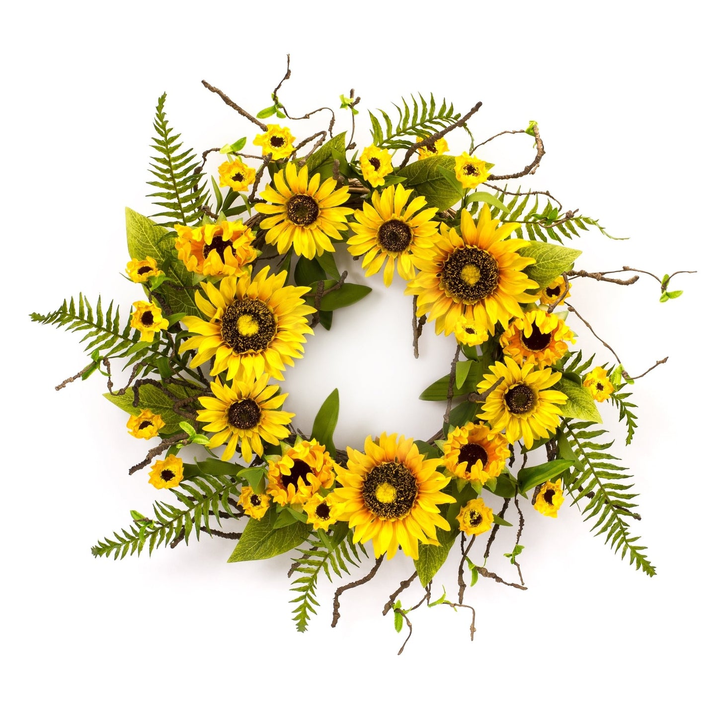 Sunflower and Fern Twig Wreath 23"D