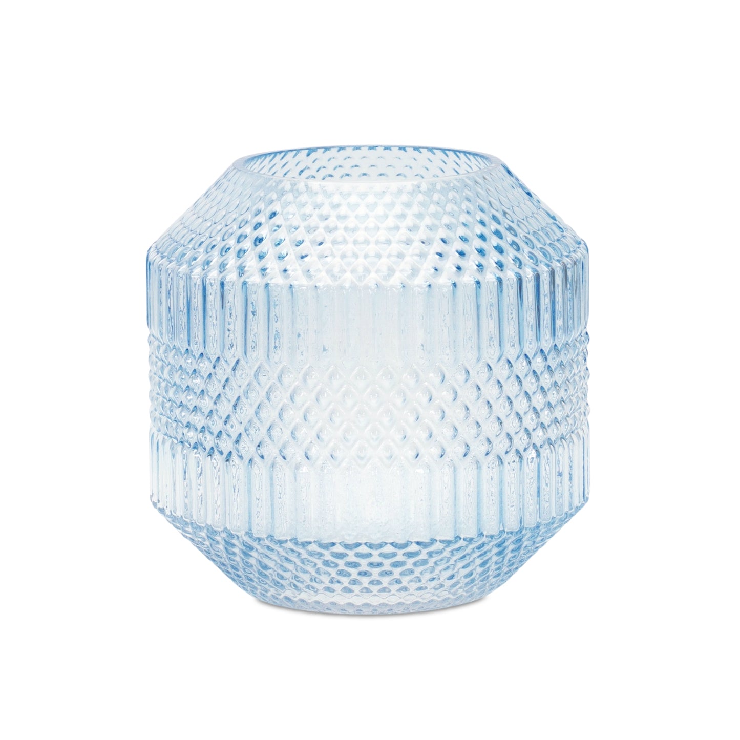 Diamond Pattern Blue Glass Vase or Candle Holder 6.5"H